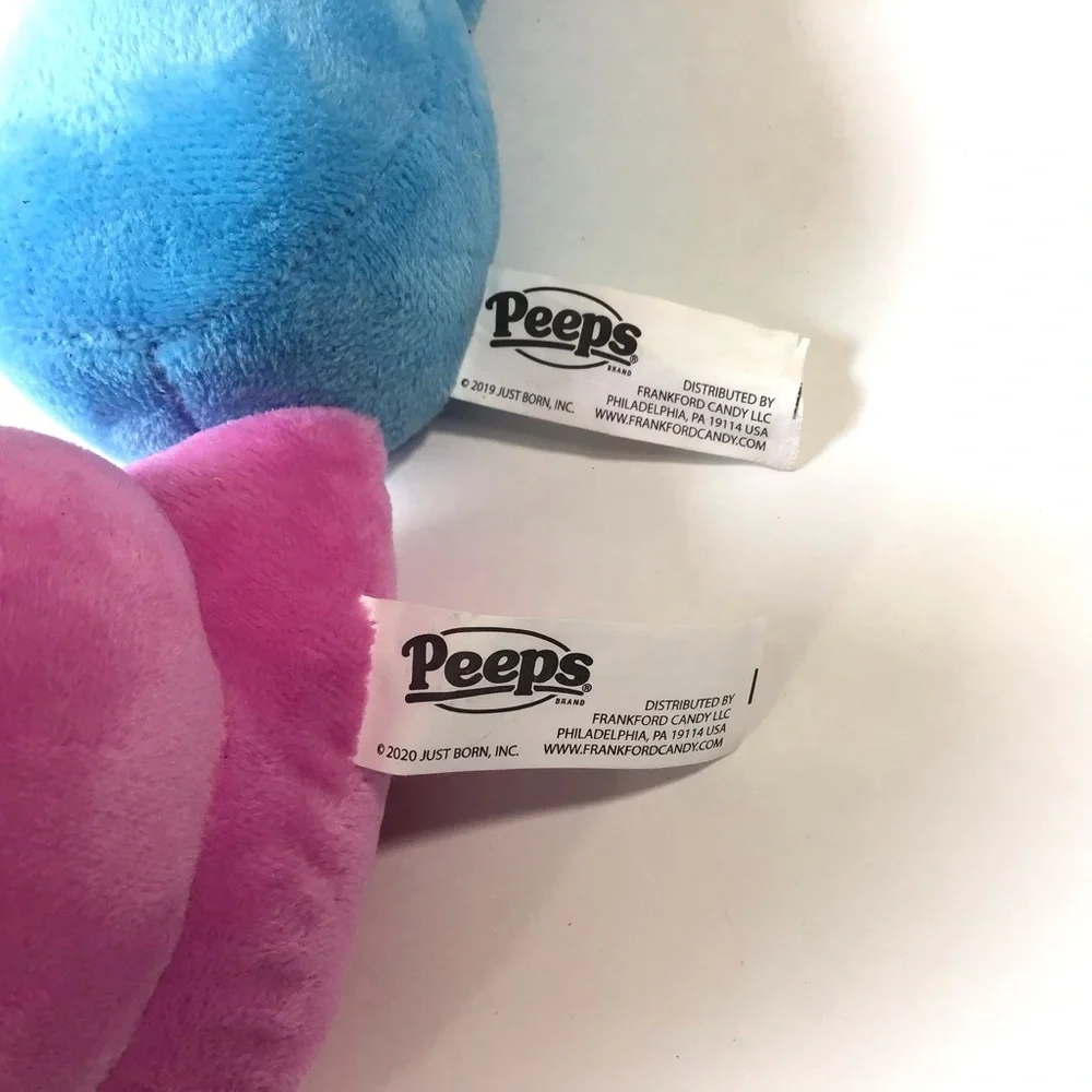PEEPS Easter Plush Pink Chick & Blue Bunny Rabbit Lot Of 2 Bean Weighted Bottoms